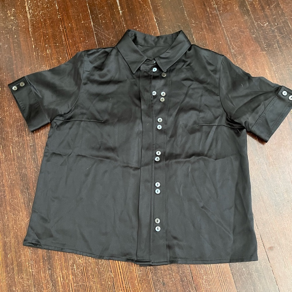 Le Kilt Black Silk Blouse dark gray black